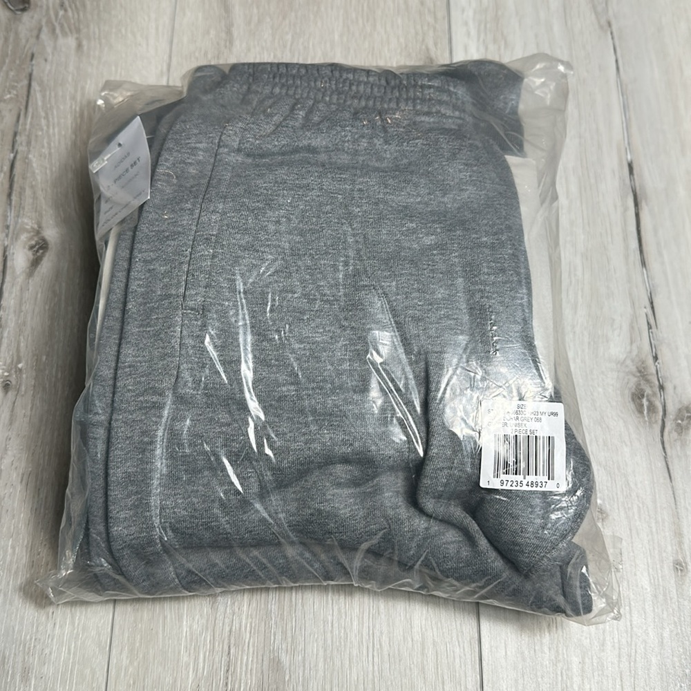 Adidas Heather Fleece Pullover Set Kids Charcoal Grey 7 New With Tags - Picture 7 of 8